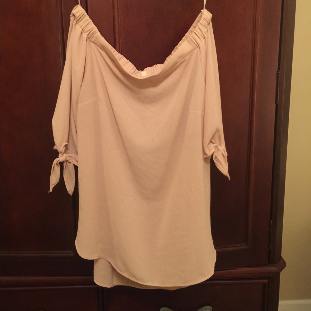Blush Color Off Shoulder Blouse w/Tie Sleeves